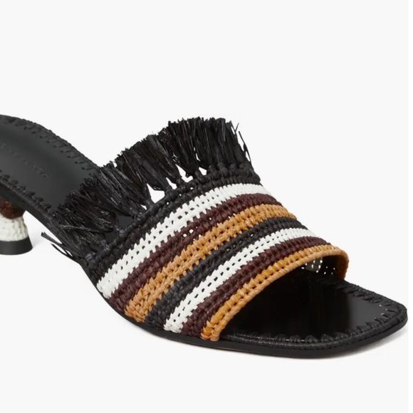 Tory Burch Eleanor Square Tie Braided Raffia Kitten Heel Sandal Sz 7 - Picture 2 of 10